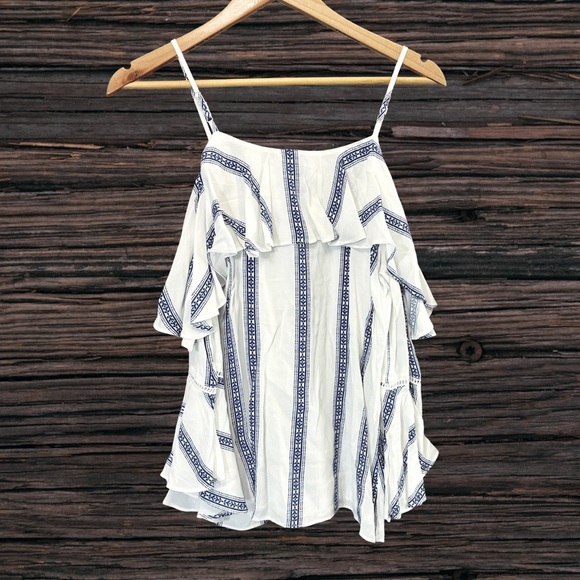 Miss Me White and Blue Ruffled Flutter Sleeve Blouse - Picture 3 of 5